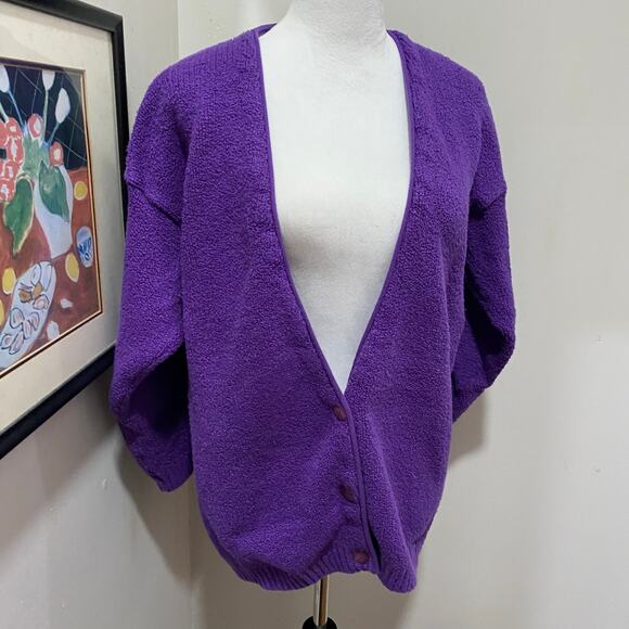 Vintage Eileen Fisher Bright Purple Cardigan Sweater Size 1 Cotton Boucle - Picture 11 of 11